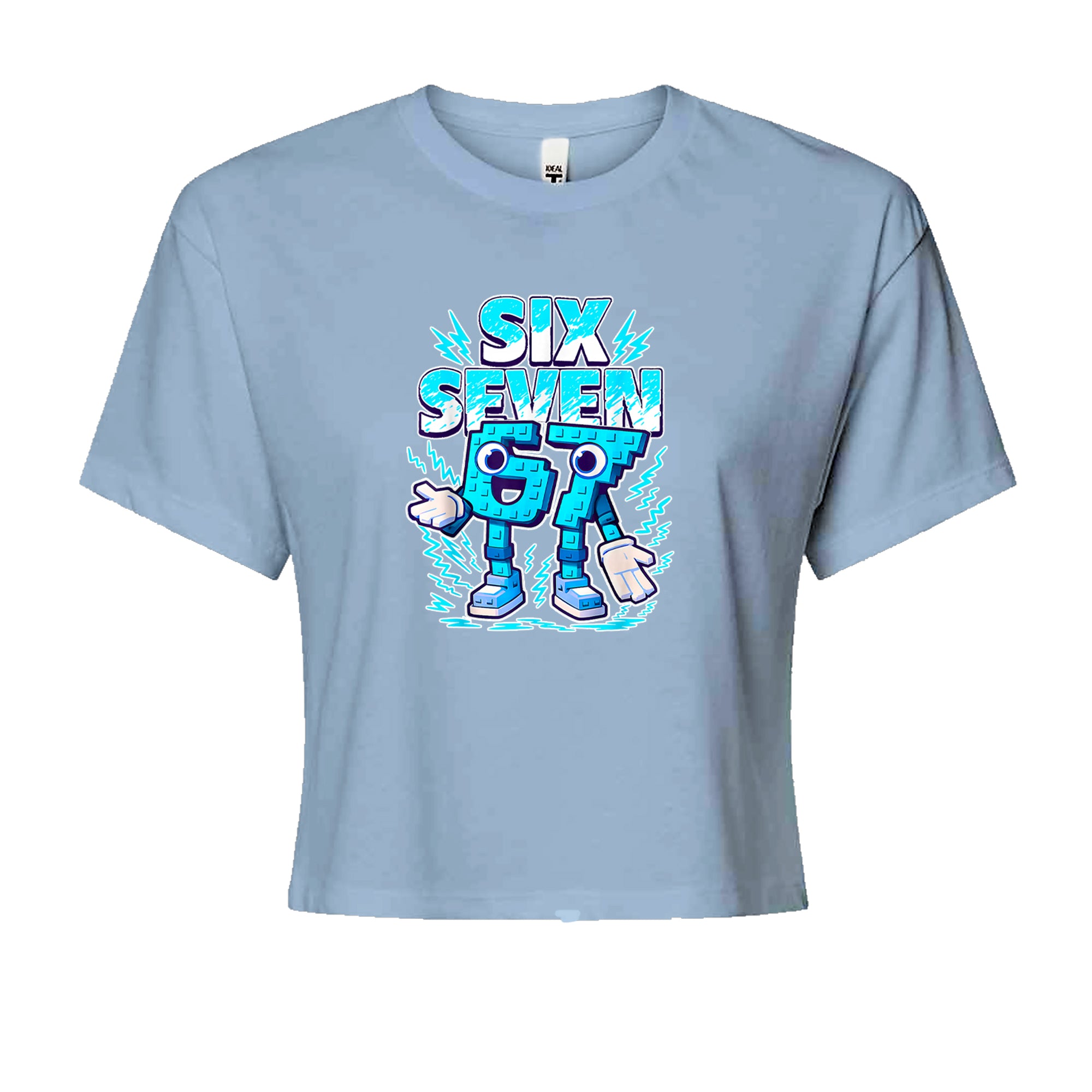 67 Brainrot Meme Slang Cropped T-Shirt Light Blue
