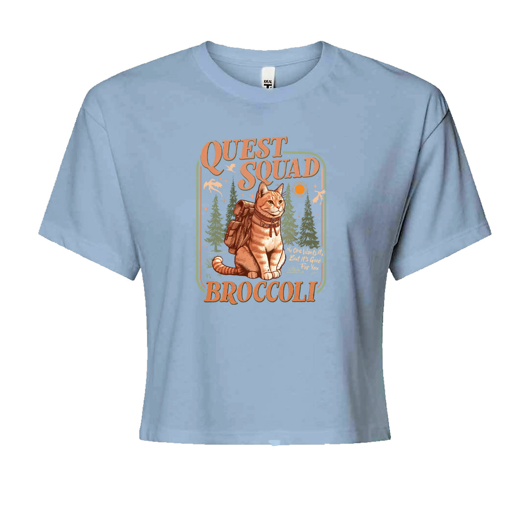 Quest Squad Broccoli Cat Fantasy Reader  Cropped T-Shirt Light Blue