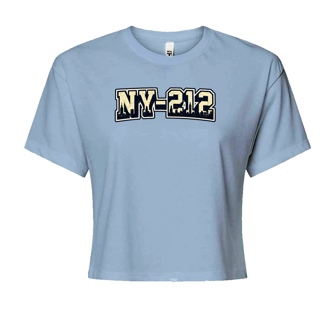 New York City 212 Area Code Skyline  Cropped T-Shirt Light Blue