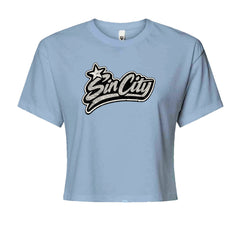 Sin City Vegas Retro Vintage Cropped T-Shirt Light Blue