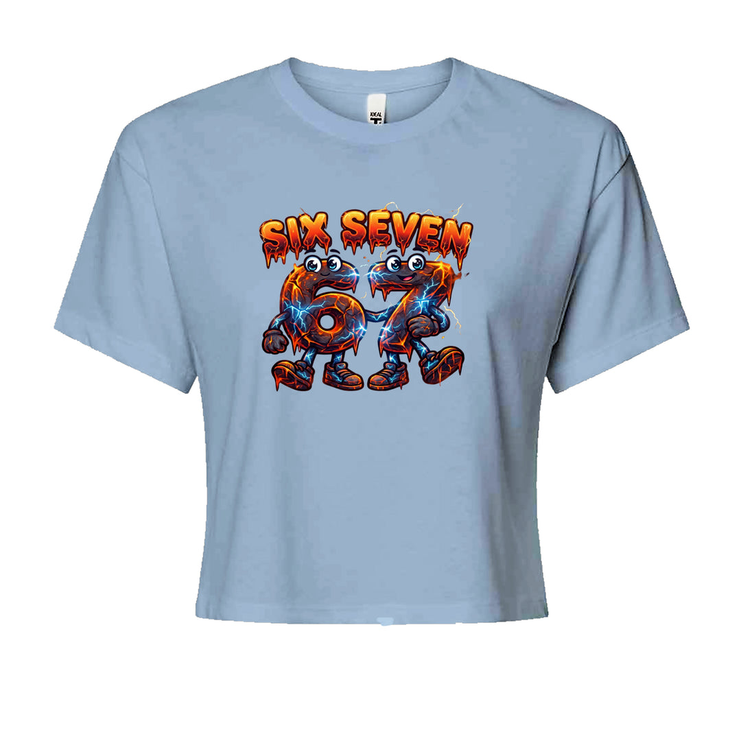 67 Lava Lightning Six Seven Meme Cropped T-Shirt Light Blue