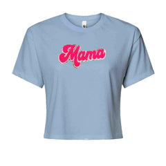 Mama Hot Pink Glitter Chenille Patch Cropped T-Shirt Light Blue