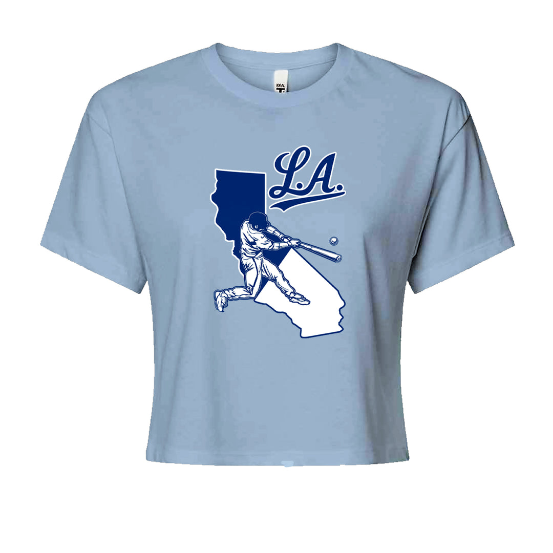 Los Angeles Baseball Batter Up Cropped T-Shirt Light Blue