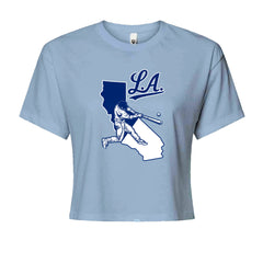 Los Angeles Baseball Batter Up Cropped T-Shirt Light Blue