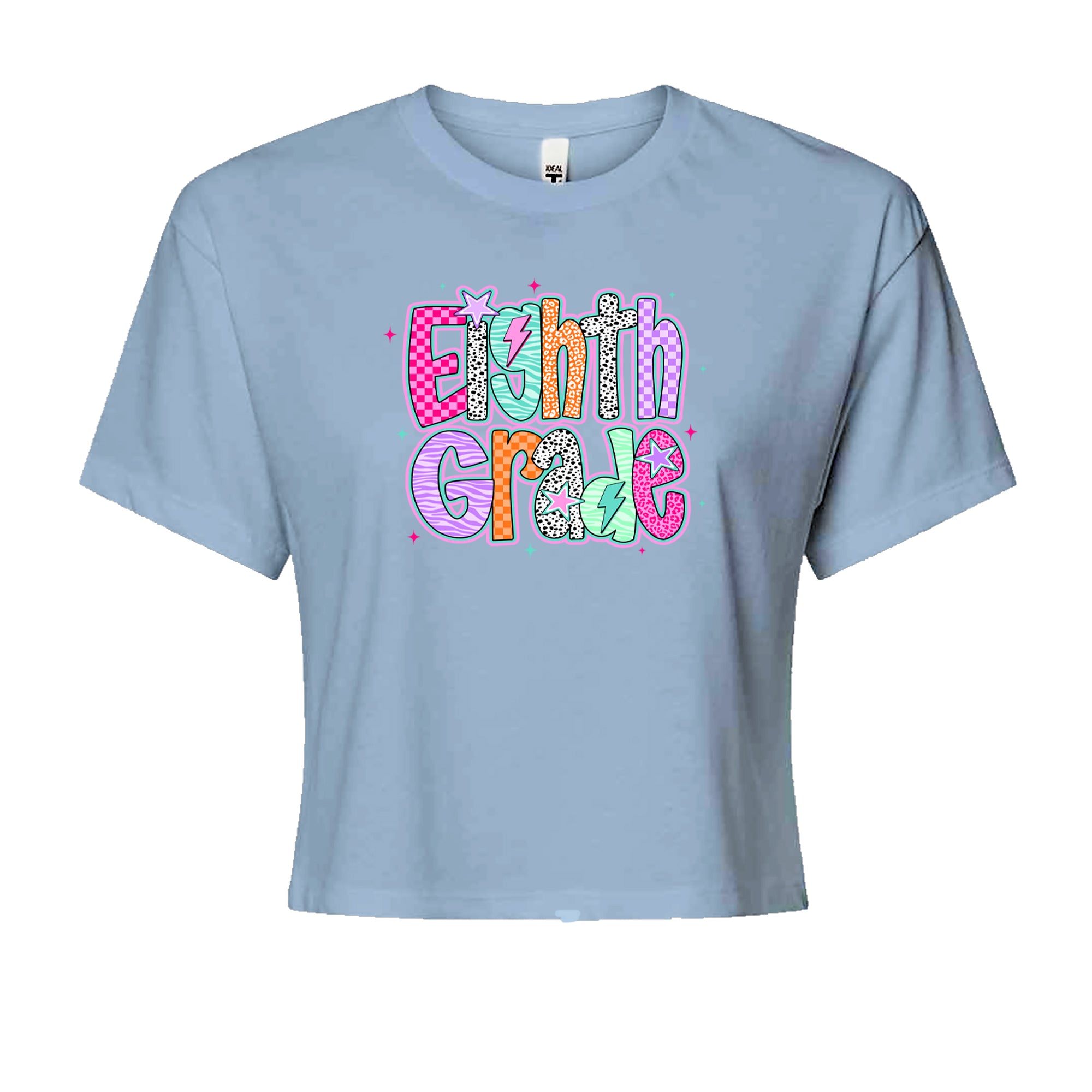 Eighth Grade Energy Colorful Back to School Cropped T-Shirt Light Blue