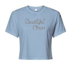 Beautiful Chaos Glitter Music Festival Cropped T-Shirt Light Blue