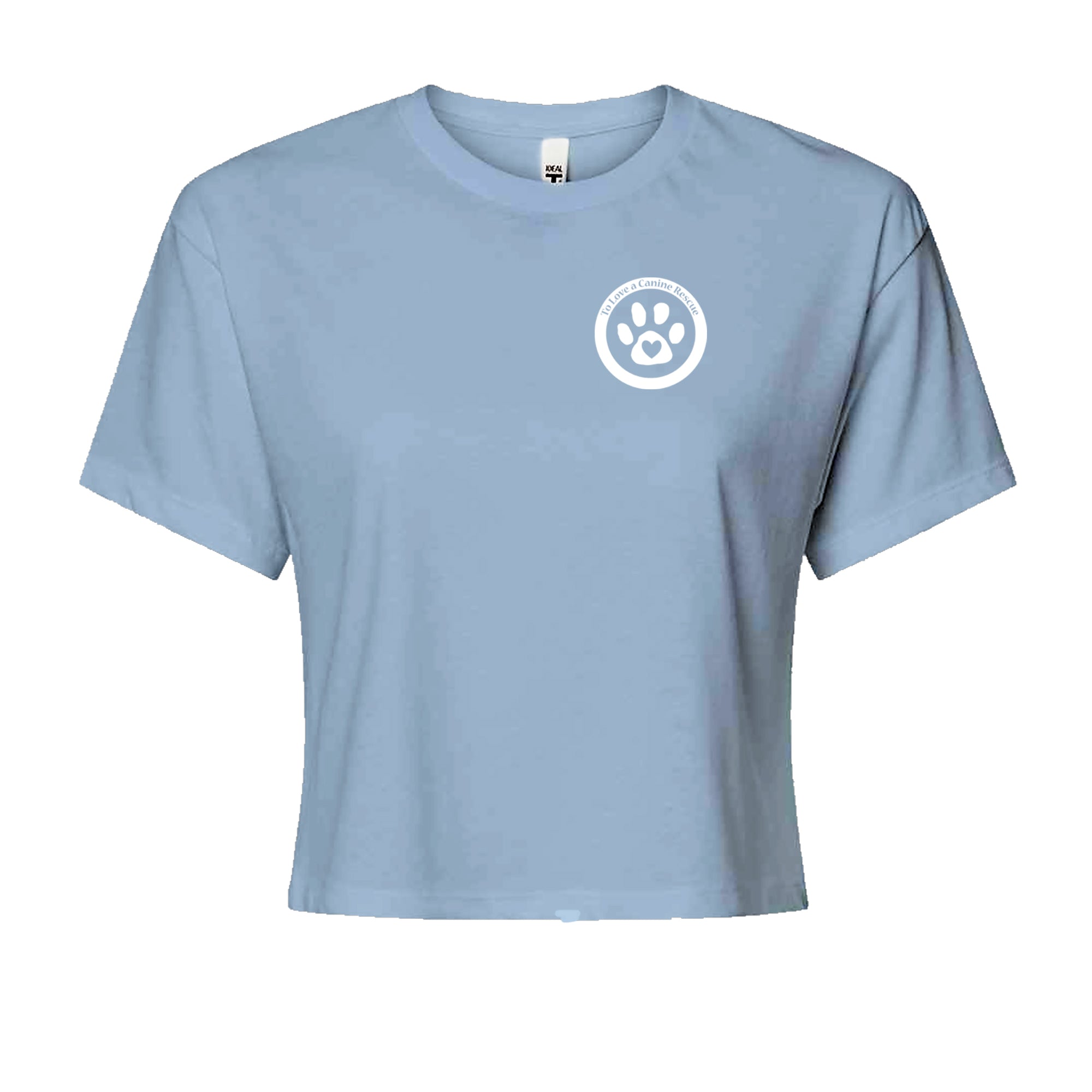 TLC To Love a Canine Dog Rescue White Cropped T-Shirt Light Blue
