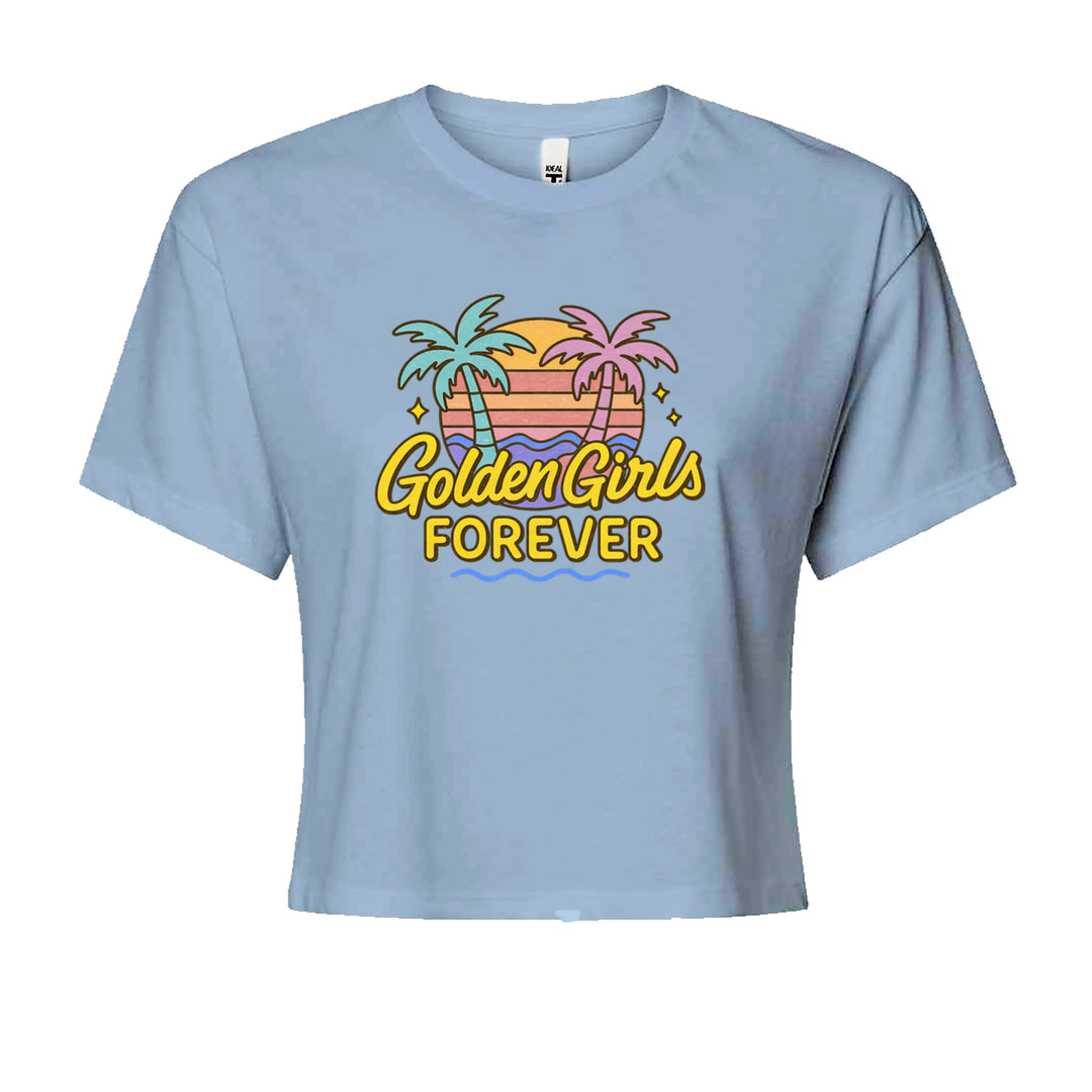 Golden Girls Forever Retro Sunset Cropped T-Shirt Light Blue