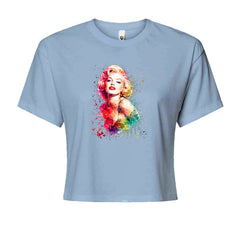Mrs. Monroe Watercolors Bombshell Cropped T-Shirt Light Blue