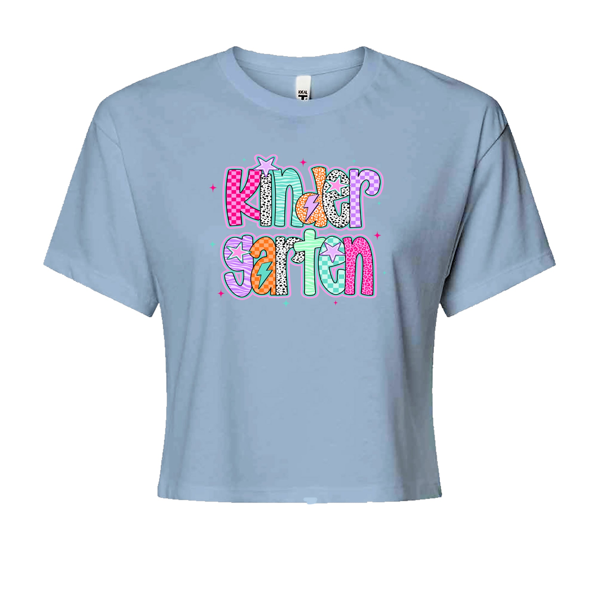 Kindergarten Cutie Colorful Back to School Cropped T-Shirt Light Blue