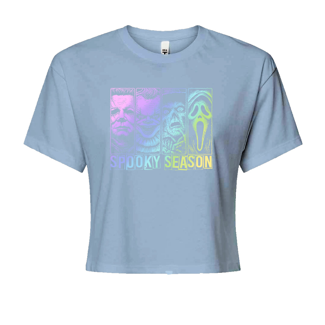 Spooky Season Horror Icons Halloween Cropped T-Shirt Light Blue