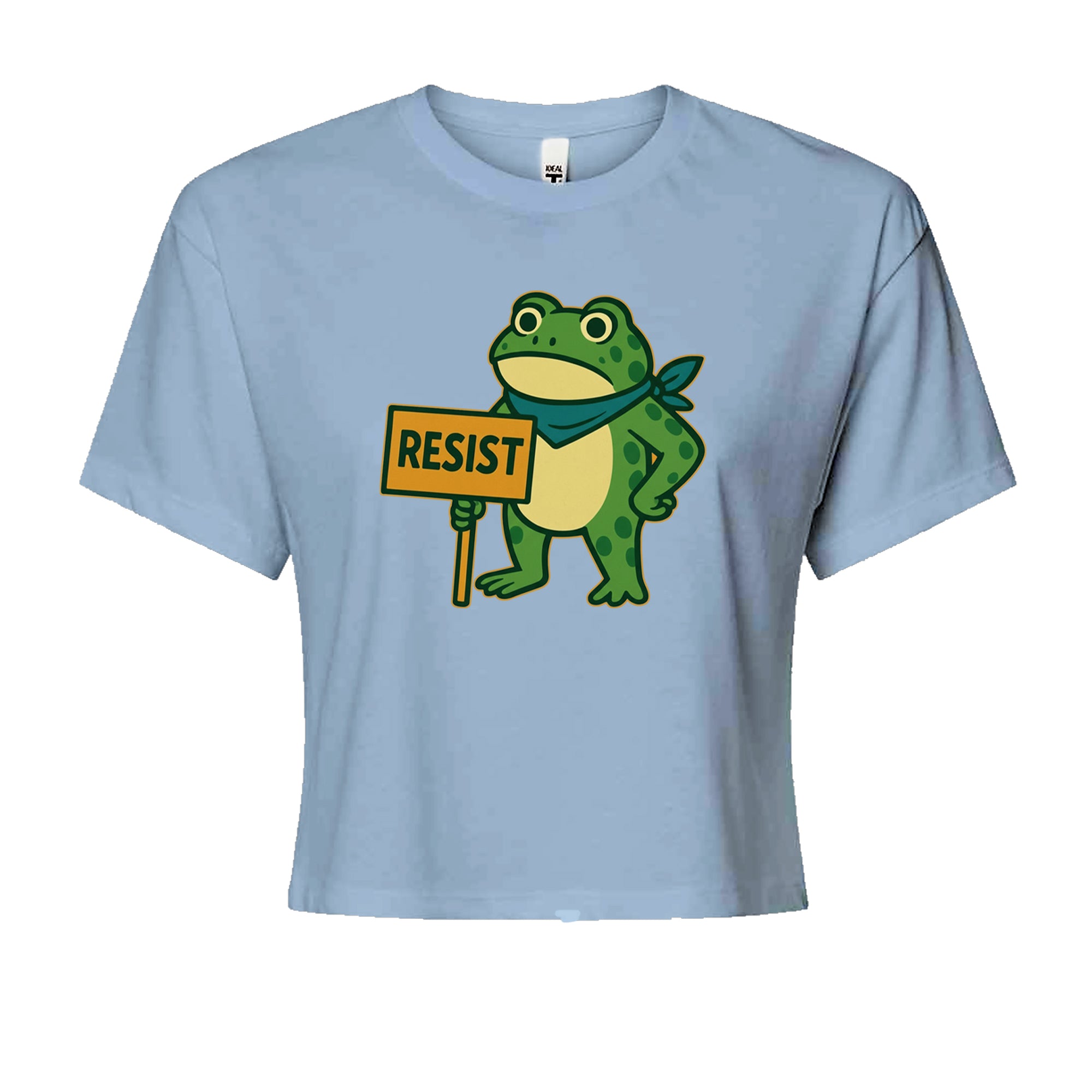 Sign Resist Meme Frog Protest Cropped T-Shirt Light Blue