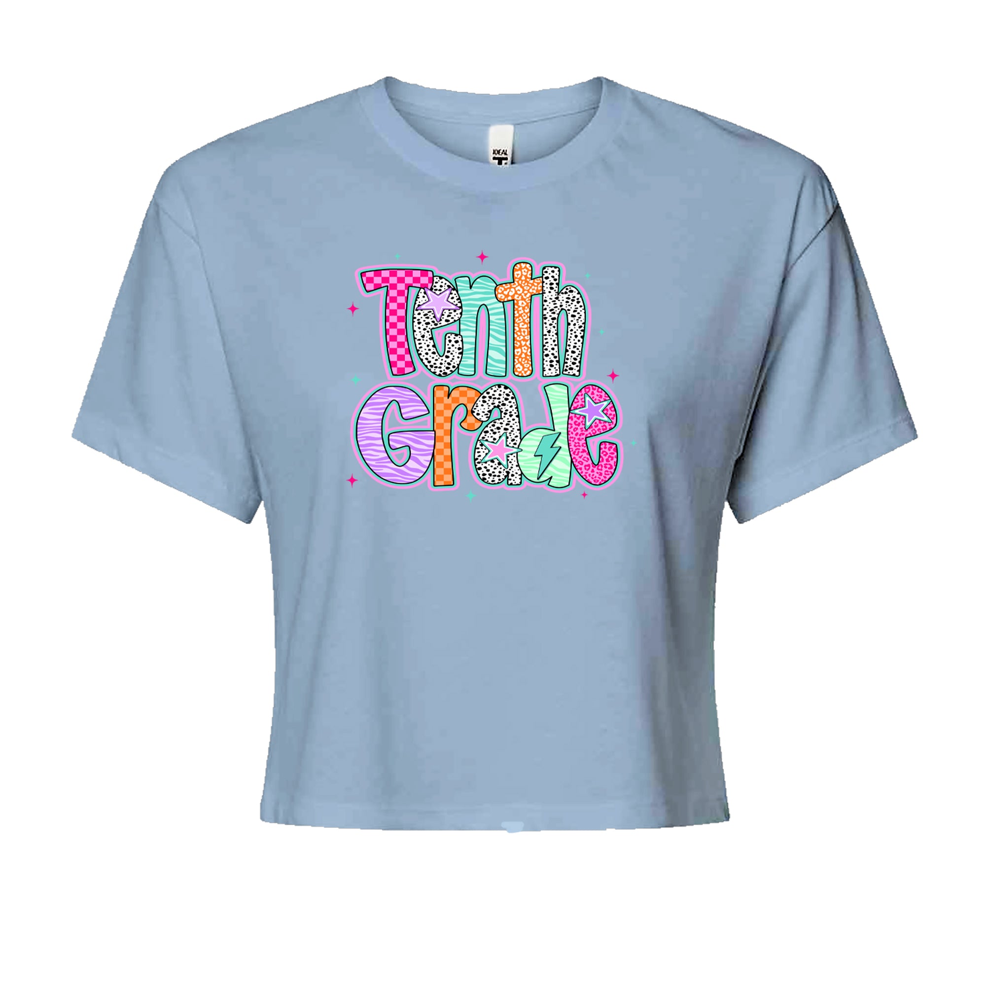 Tenth Grade Trendsetter Colorful Back to School Cropped T-Shirt Light Blue
