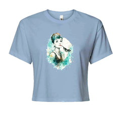 Mrs. Herpburn Iconic Watercolors Cropped T-Shirt Light Blue