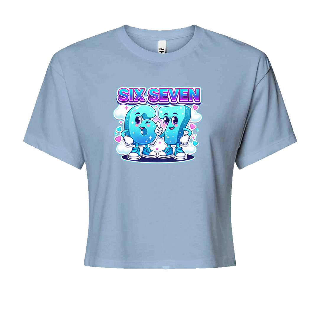 67 Six Seven Meme Kawaii Cloud Cropped T-Shirt Light Blue
