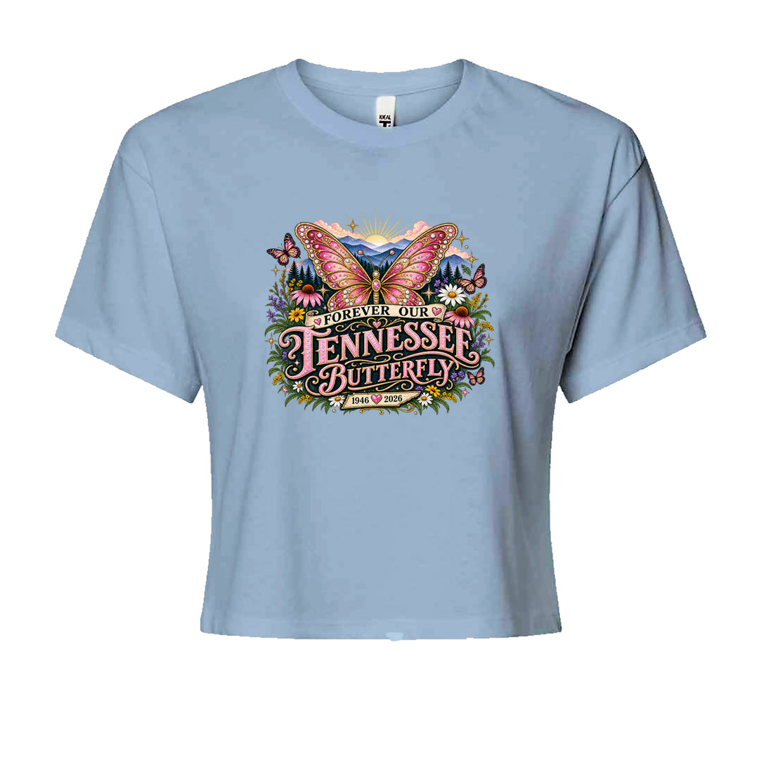 Forever Our Tennessee Butterfly Dolly Cropped T-Shirt Light Blue