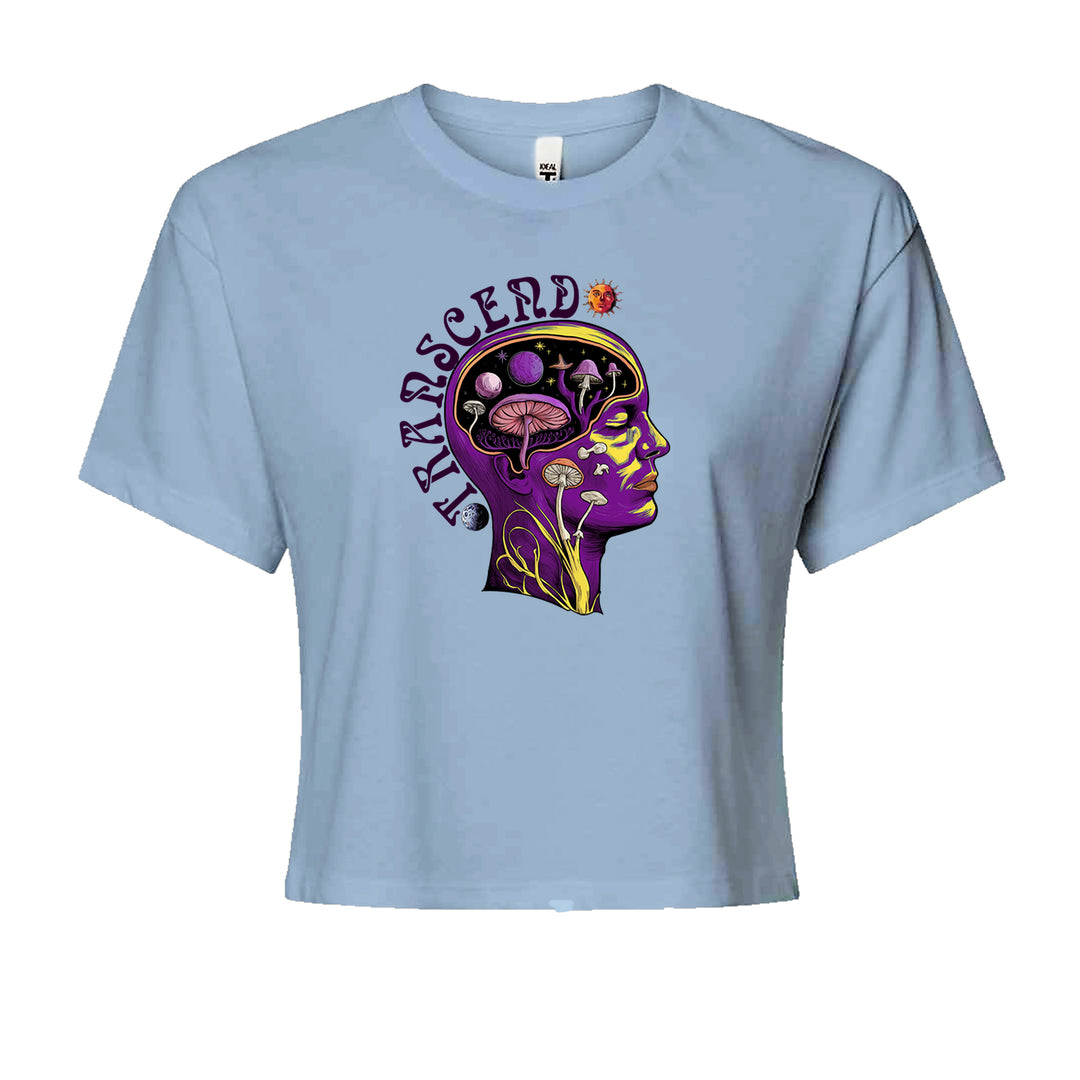 Psychedelic Cosmic Mushroom Head Cropped T-Shirt Light Blue