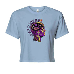 Psychedelic Cosmic Mushroom Head Cropped T-Shirt Light Blue