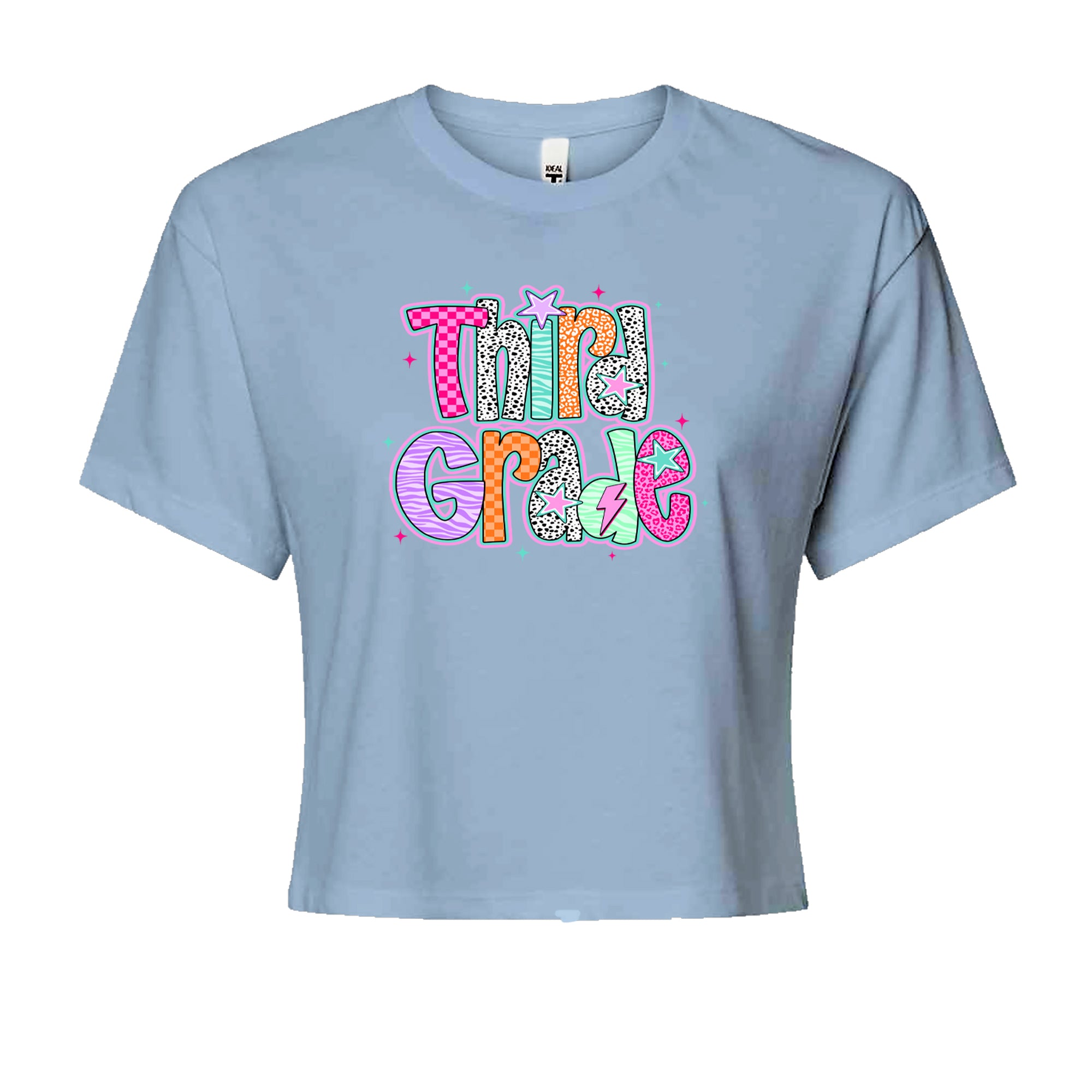 Third Grade Thunder Colorful Back to School Cropped T-Shirt Light Blue