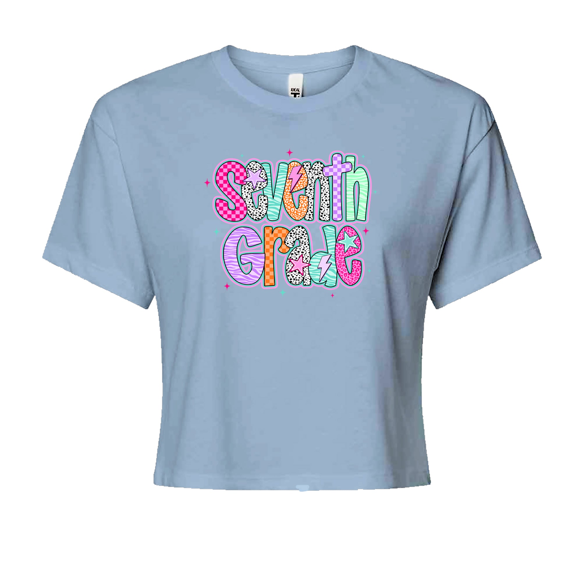 Seventh Grade Swagger Colorful Back to School Cropped T-Shirt Light Blue