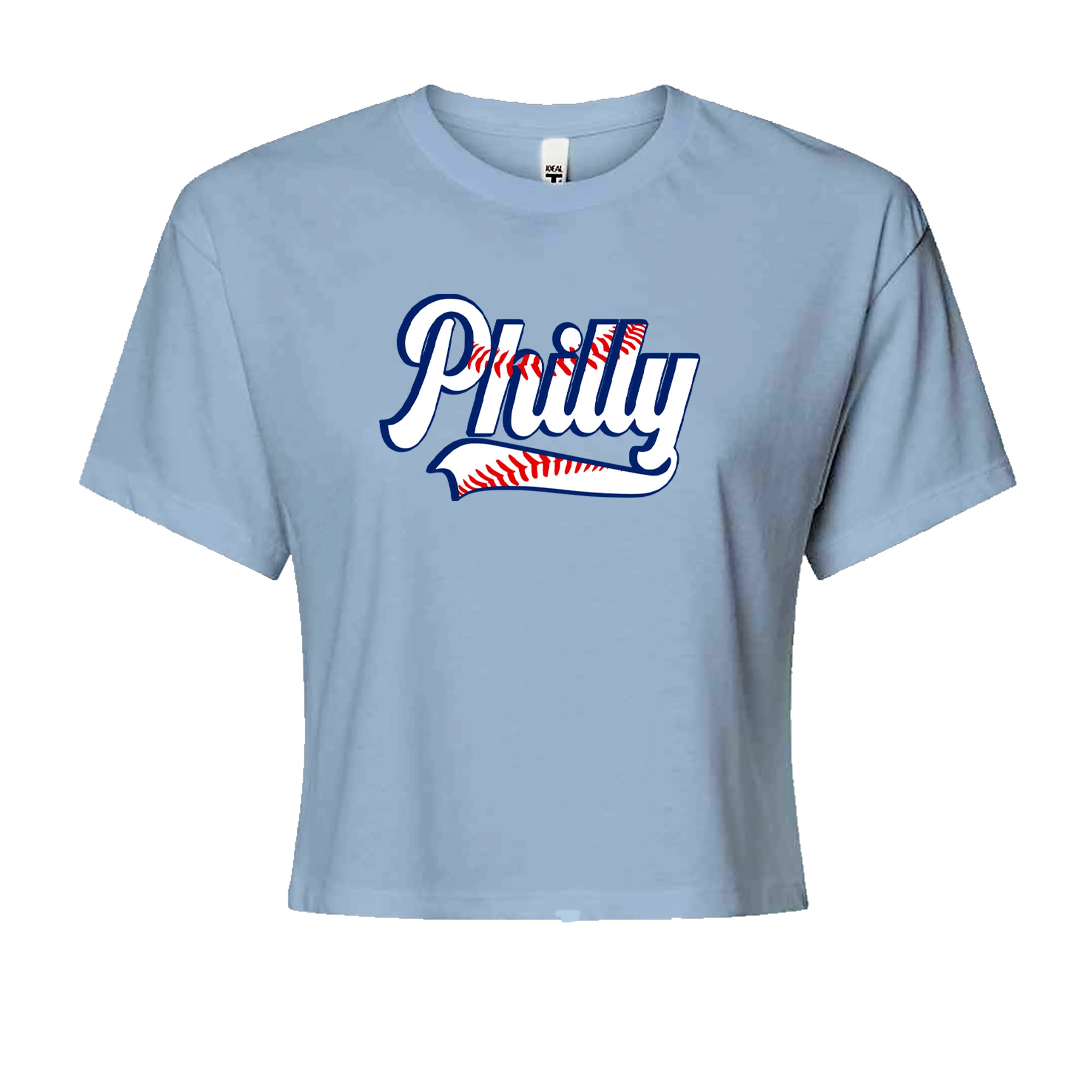 Philly Baseball Stitching Cropped T-Shirt Light Blue