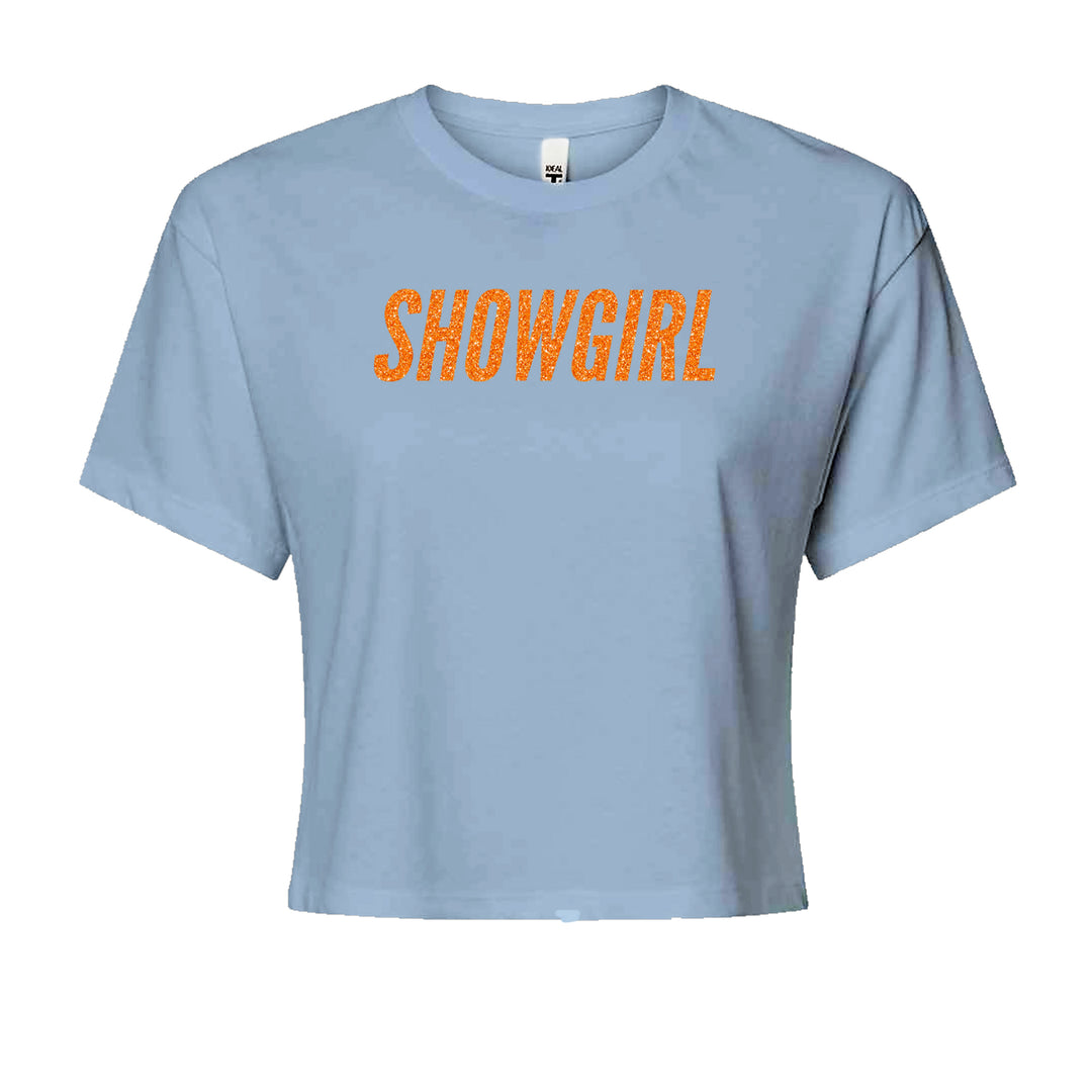 Showgirl Orange Glitter Cropped T-Shirt Light Blue