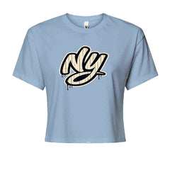 NYC New York City Grunge Street Cropped T-Shirt Light Blue