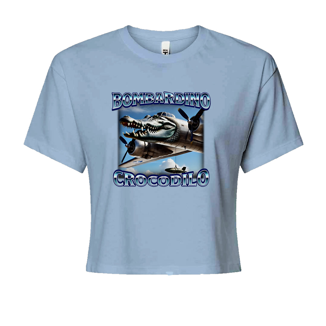 Bombardino Crocodilo Brainrot Cropped T-Shirt Light Blue