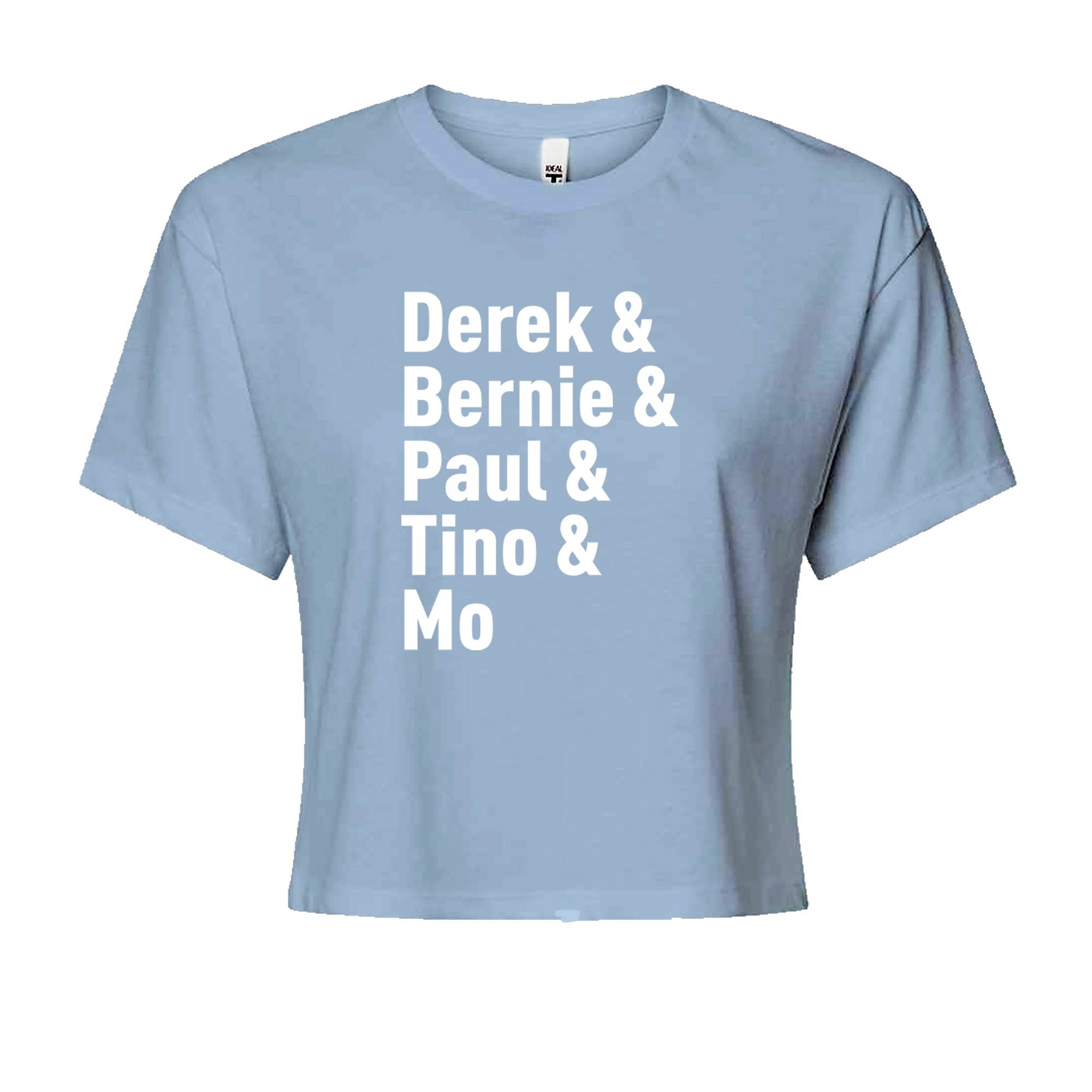 Derek & Bernie & Paul & Tino & Mo Cropped T-Shirt Light Blue