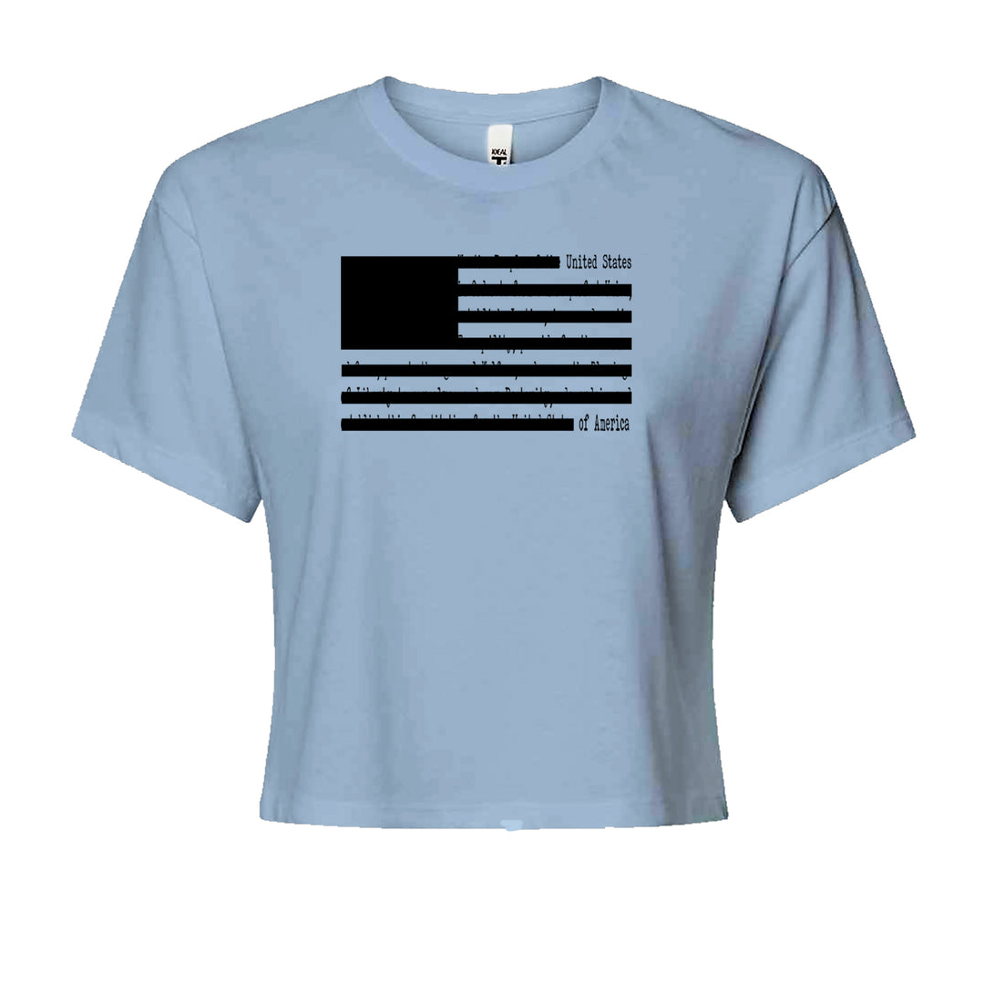 Redacted American Flag Cropped T-Shirt Light Blue