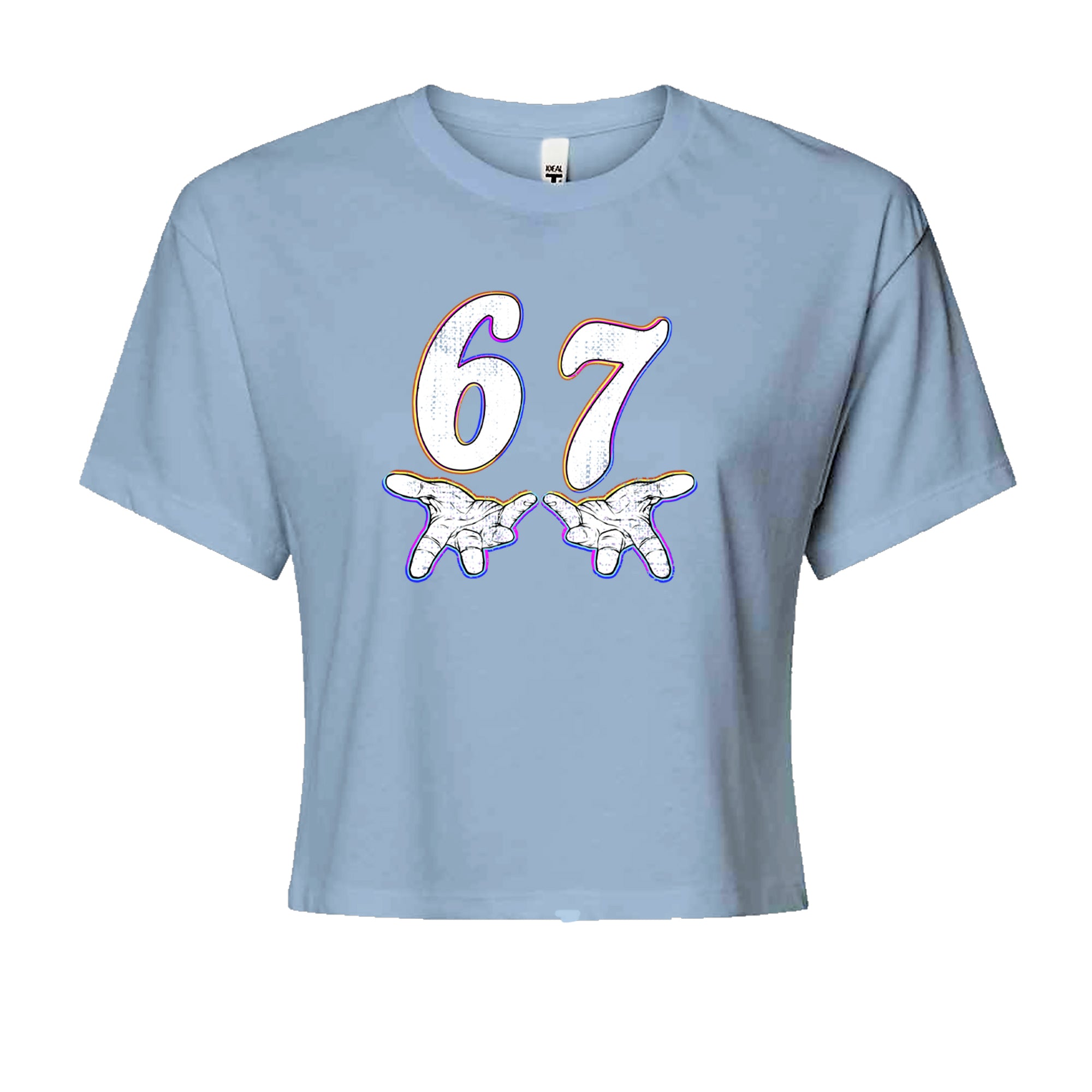 67 Hands Meme Viral Drill Cropped T-Shirt Light Blue