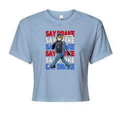 Say Drake Smiling Meme Mustard Cropped T-Shirt Light Blue