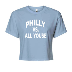Philly Vs. All Youse Philly Thing graphic on Women's Boxy Crop T-Shirt in Light Blue