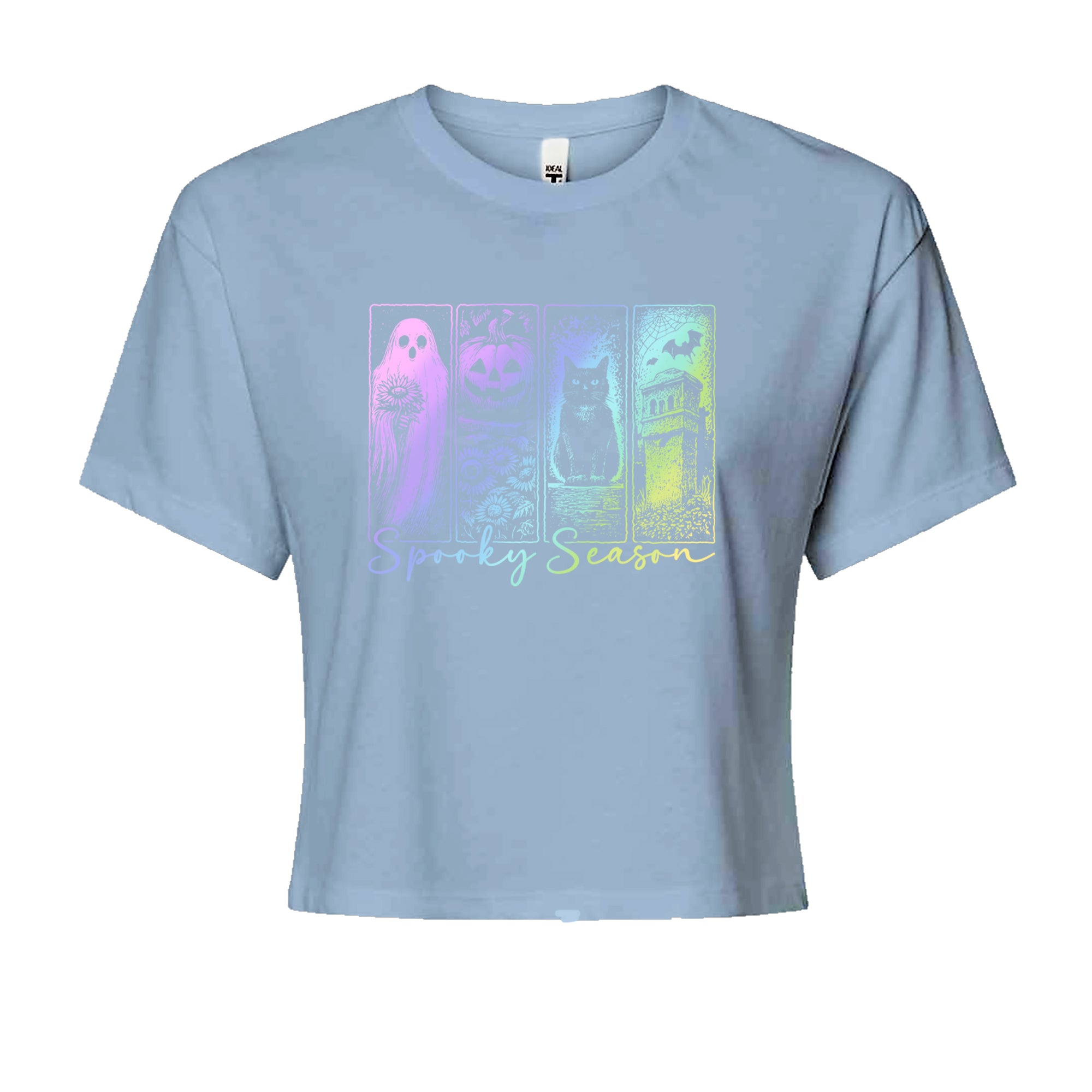 Spooky Season Cute Pastel Halloween Design Cropped T-Shirt Light Blue