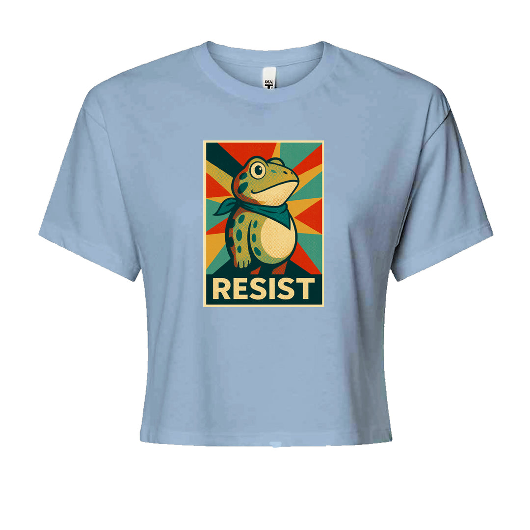 Resist Portland Protest Frog Cropped T-Shirt Light Blue