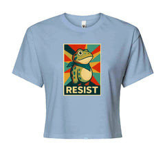 Resist Portland Protest Frog Cropped T-Shirt Light Blue