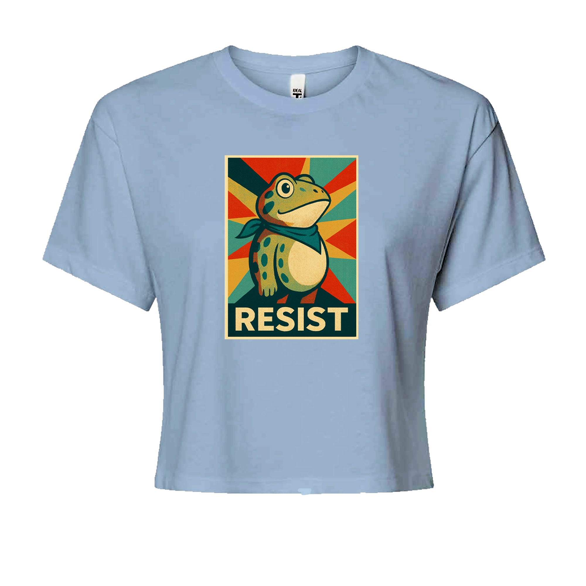 Resist Portland Protest Frog Cropped T-Shirt Light Blue