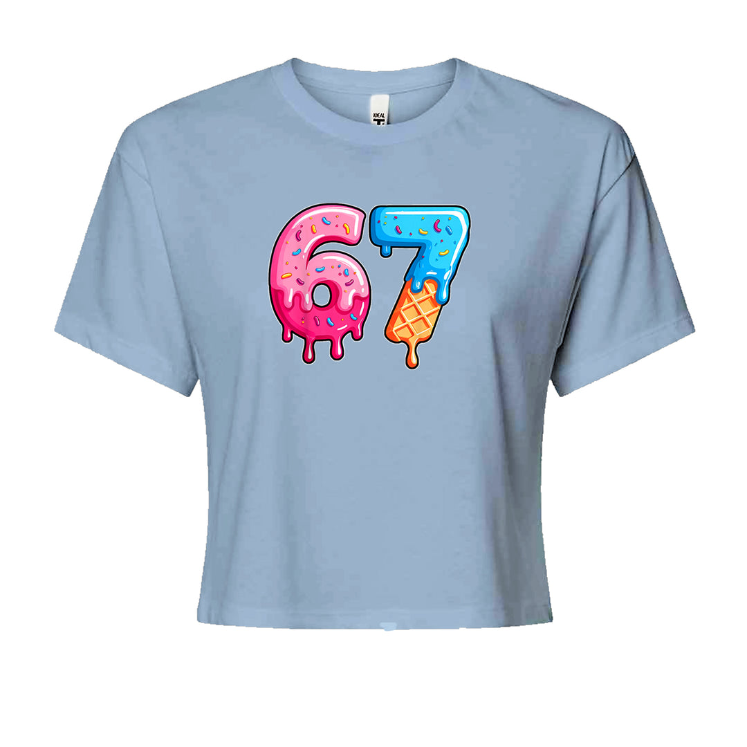 67 Dripping Ice Cream Donut Melt Cropped T-Shirt Light Blue