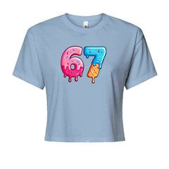 67 Dripping Ice Cream Donut Melt Cropped T-Shirt Light Blue