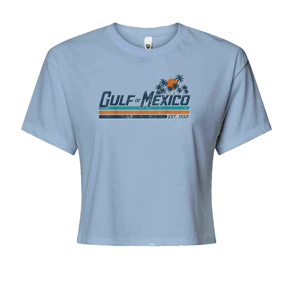 Gulf Of Mexico Established Year 1550 graphic on Women's Boxy Crop T-Shirt in Light Blue