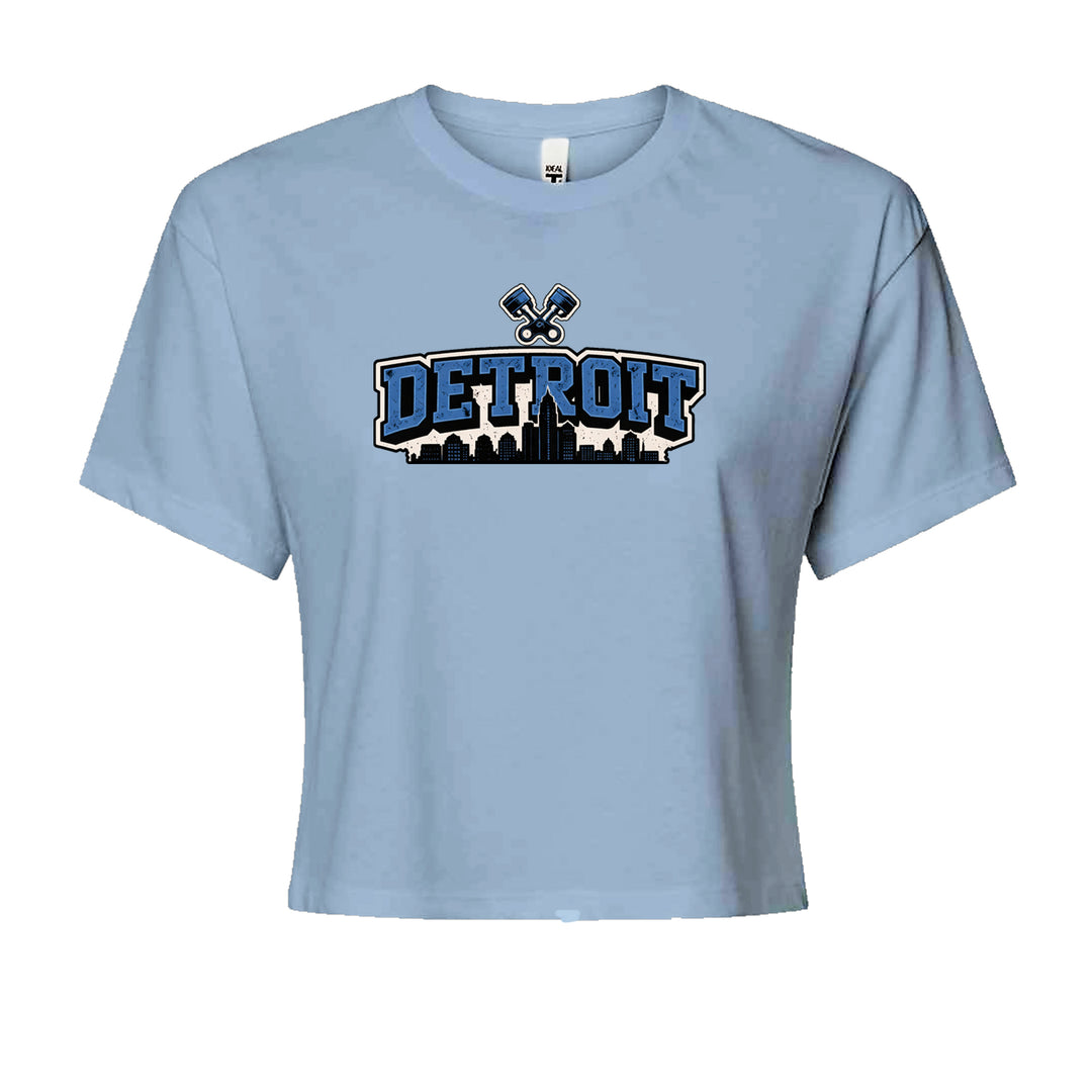 Detroit Motor City Retro Piston Cropped T-Shirt Light Blue