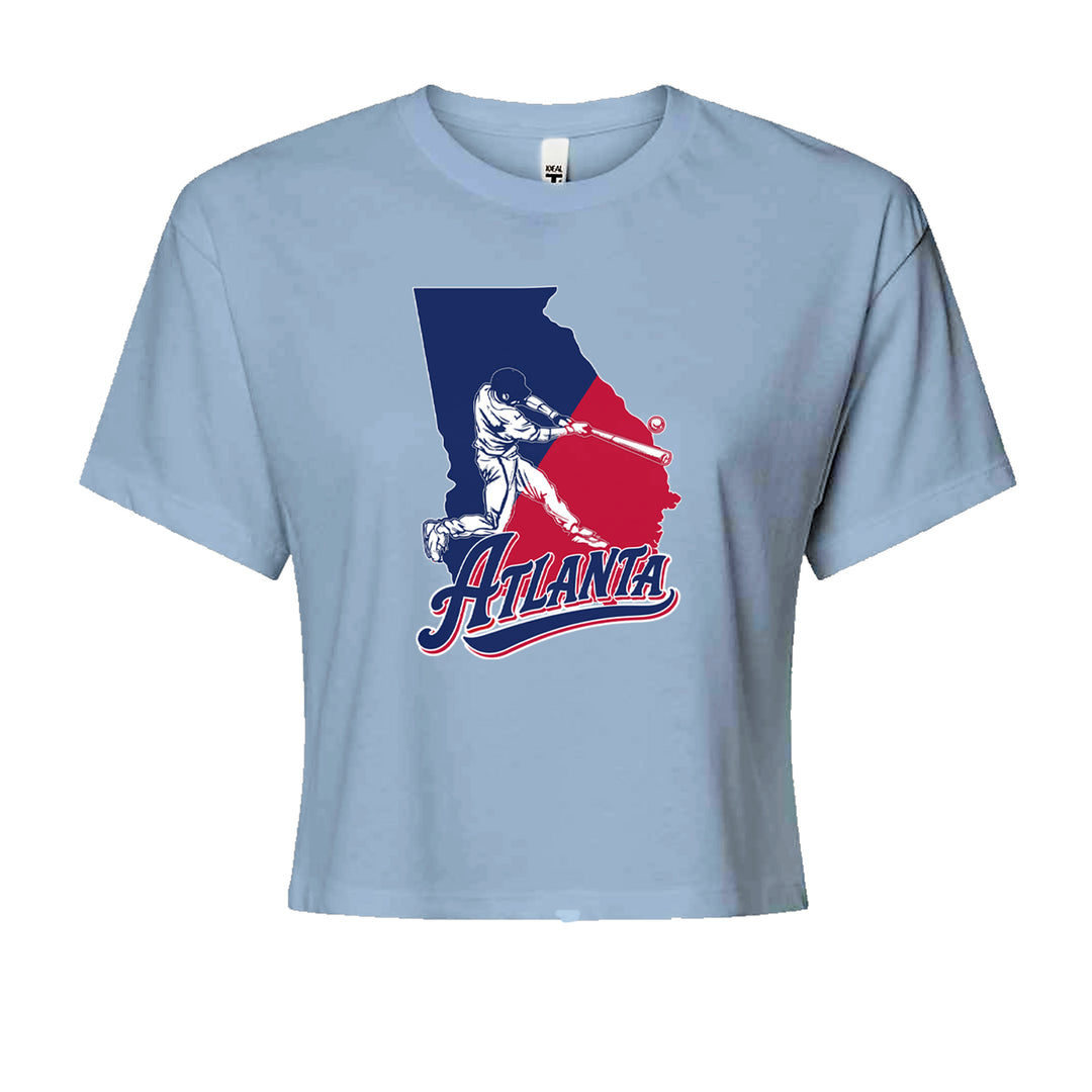 Atlanta Georgia Batter Up Cropped T-Shirt Light Blue