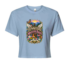 Tennessee Mountain Angel Wings Dolly Cropped T-Shirt Light Blue