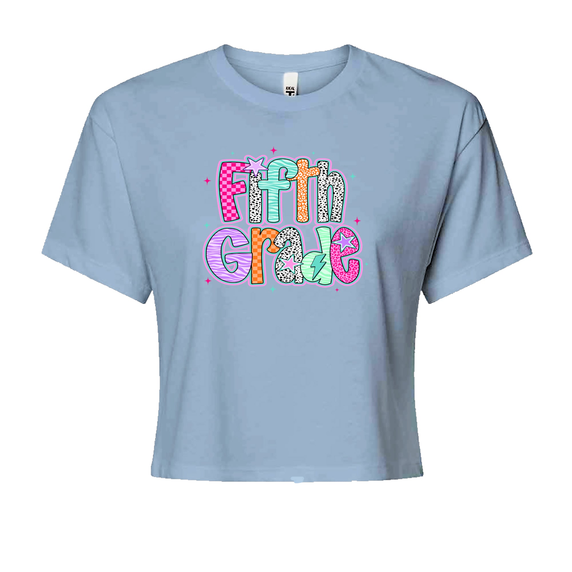 Fifth Grade Fly Colorful Back to School Cropped T-Shirt Light Blue