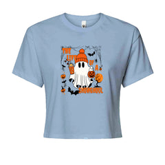 Life of a Showghoul Halloween Showgirl Vibes Cropped T-Shirt Light Blue