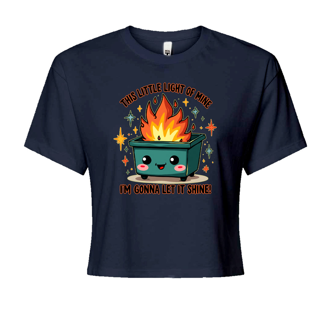 This Little Light of Mine Dumpster Fire Smile FaceCropped T-Shirt Navy Blue
