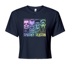 Spooky Season Horror Icons Halloween Cropped T-Shirt Navy Blue