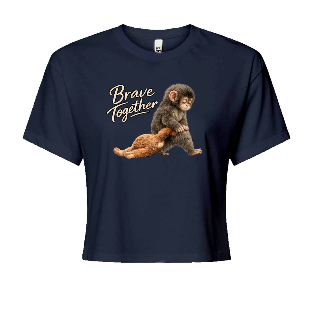 Punch Brave Together Stuffed Animal Cropped T-Shirt Navy Blue