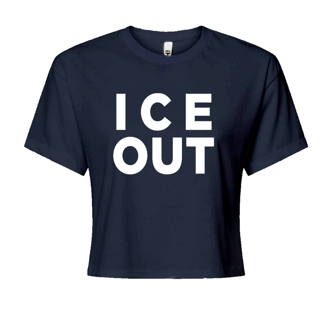 Ice Out Protest Cropped T-Shirt Navy Blue