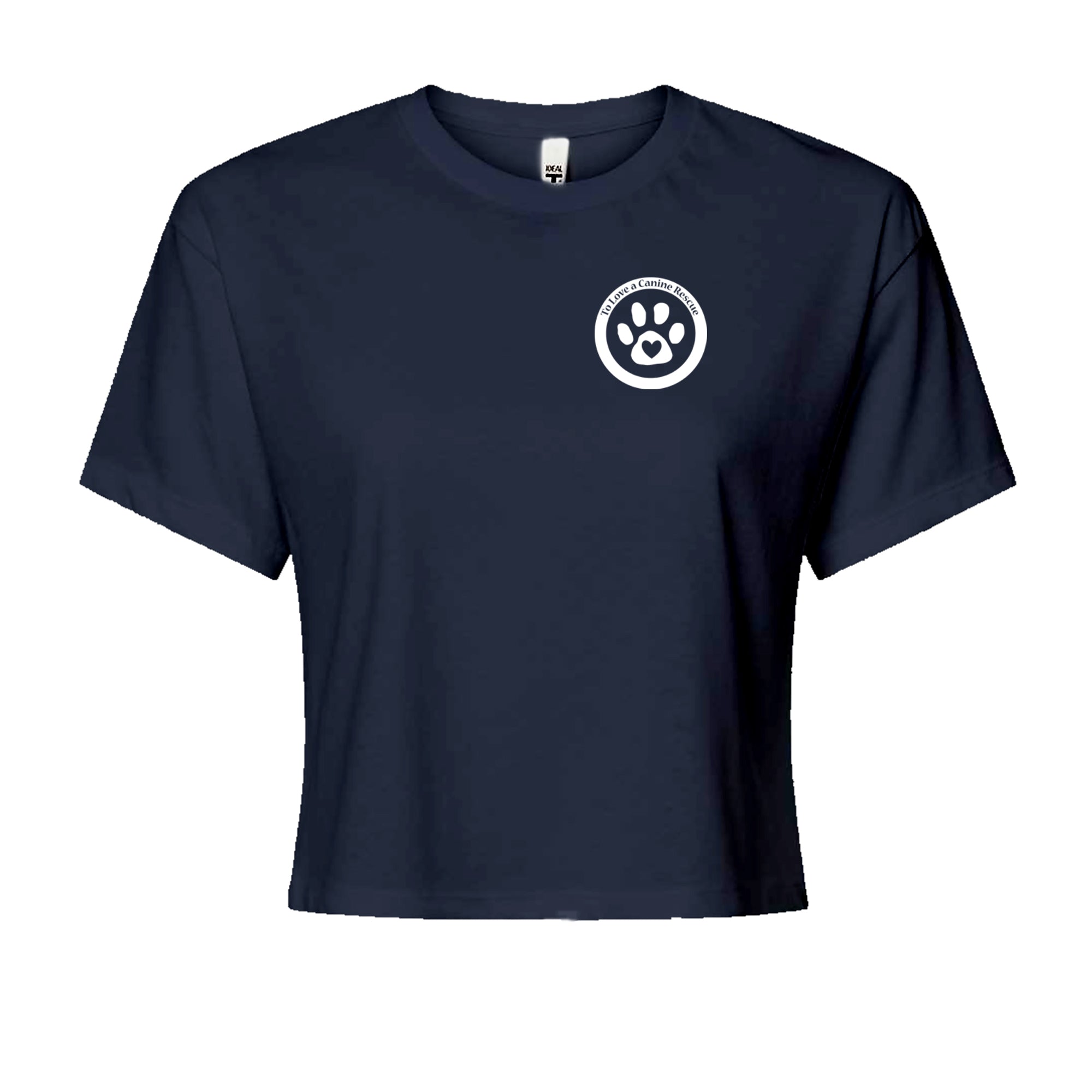 TLC To Love a Canine Dog Rescue White Cropped T-Shirt Navy Blue